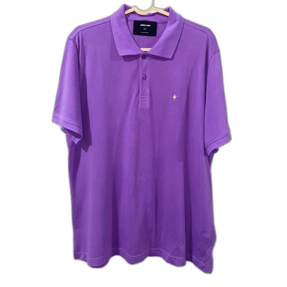 Jared Lang Knit Polo Shirt Purple Pima Cotton Lightning Bolt Embroidery Size XL - Picture 1 of 6